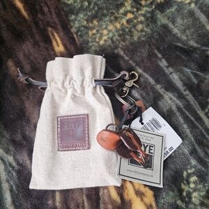 Frye Cream Canvas Pouch with Leather Sadle Key Chain Fob